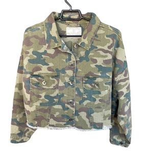 Cotton On 91 Cropped Green Camo Jean Jacket Size 8